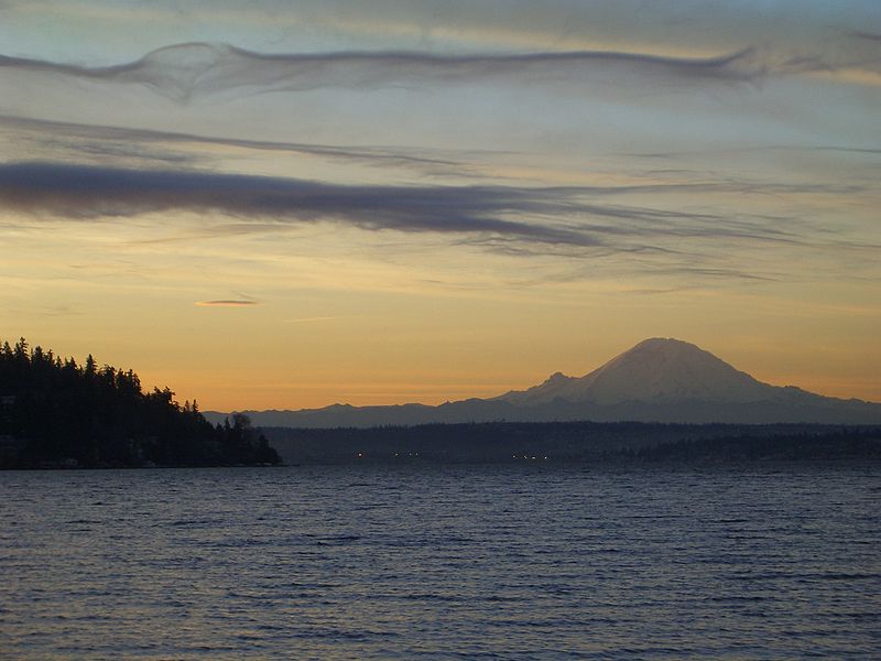 view of water and mountain from Seward Park