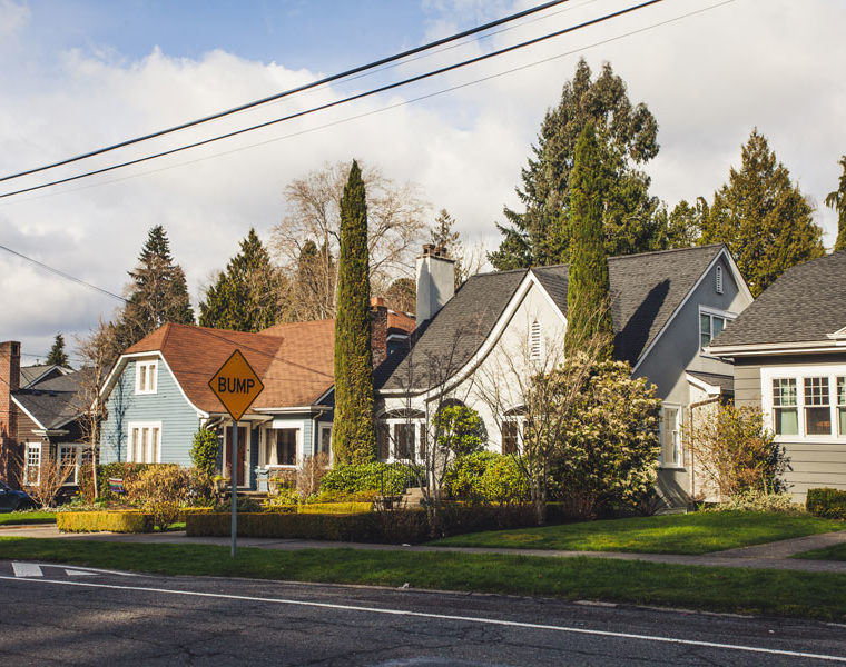 View from across the street of four homes in Montlake.