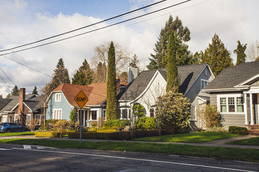 View from across the street of four homes in Montlake.