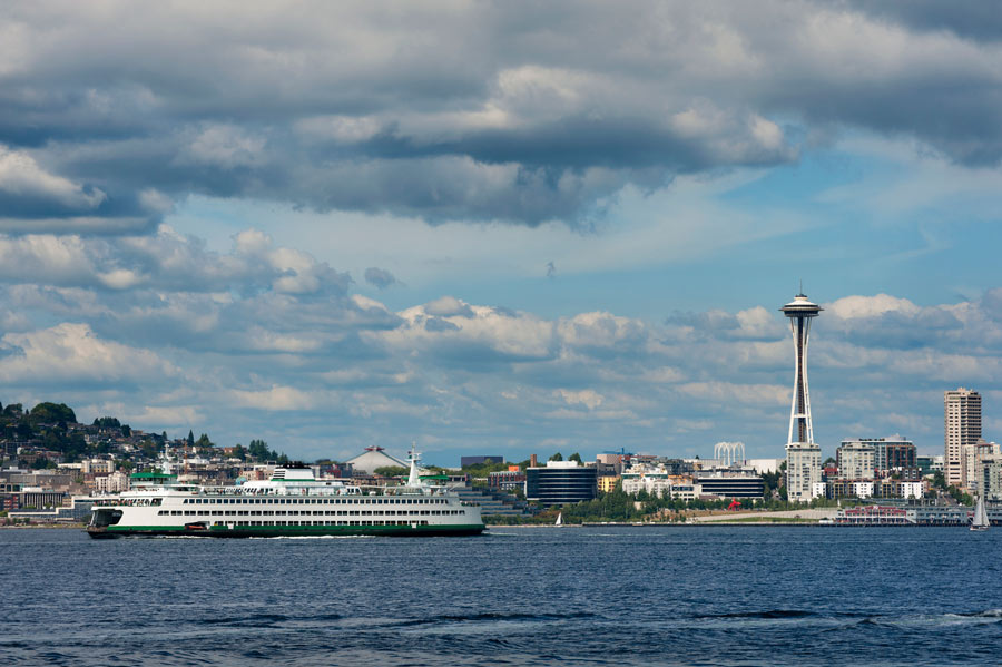 View of Seattle skyline across water from West Seattle.