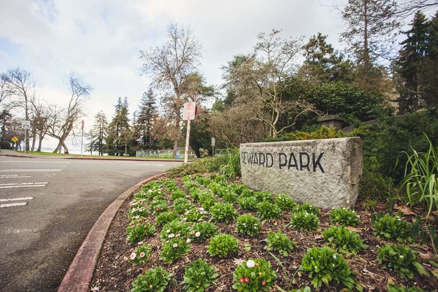 Seward Park stone sign.