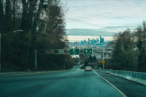 view of downtown seattle from freeway entrance